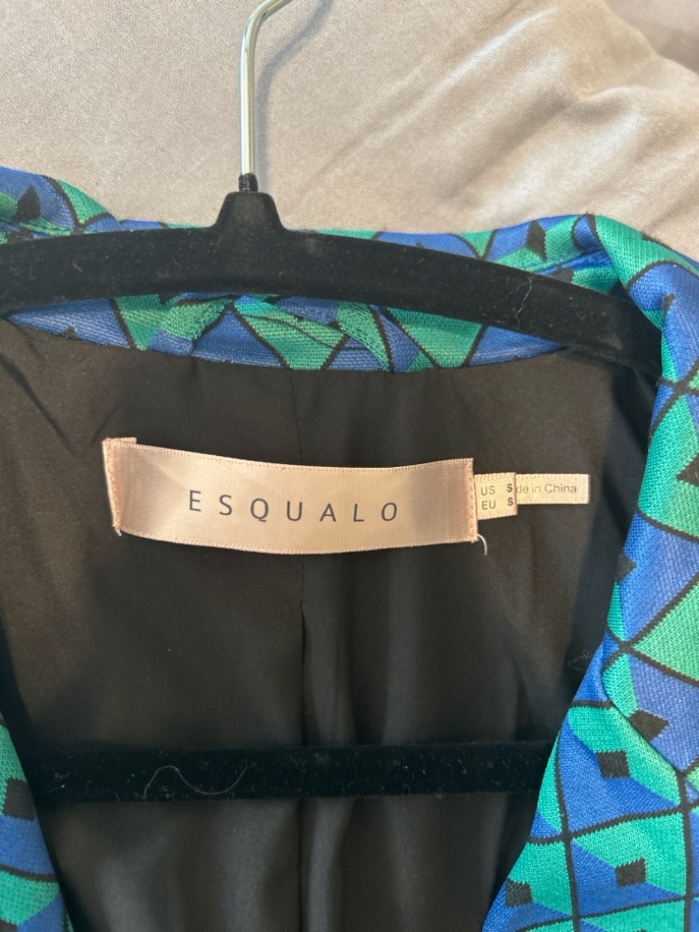 ESQUALO Teal & Blue Geometric Women's Blazer and Pants Suit - Picture 2 of 6